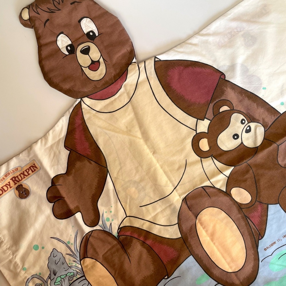 Vintage Teddy Ruxpin Pillowcase 80s Retro Bedding Kidcore Cartoon Toy Teddy Bear